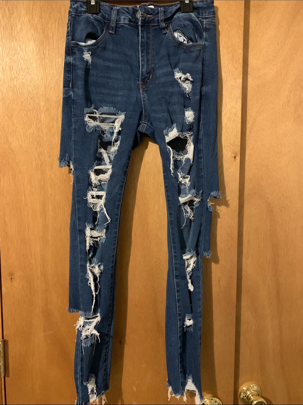 Rue21 Distressed Dark Blue Skinny Jeans with Heavy Rips